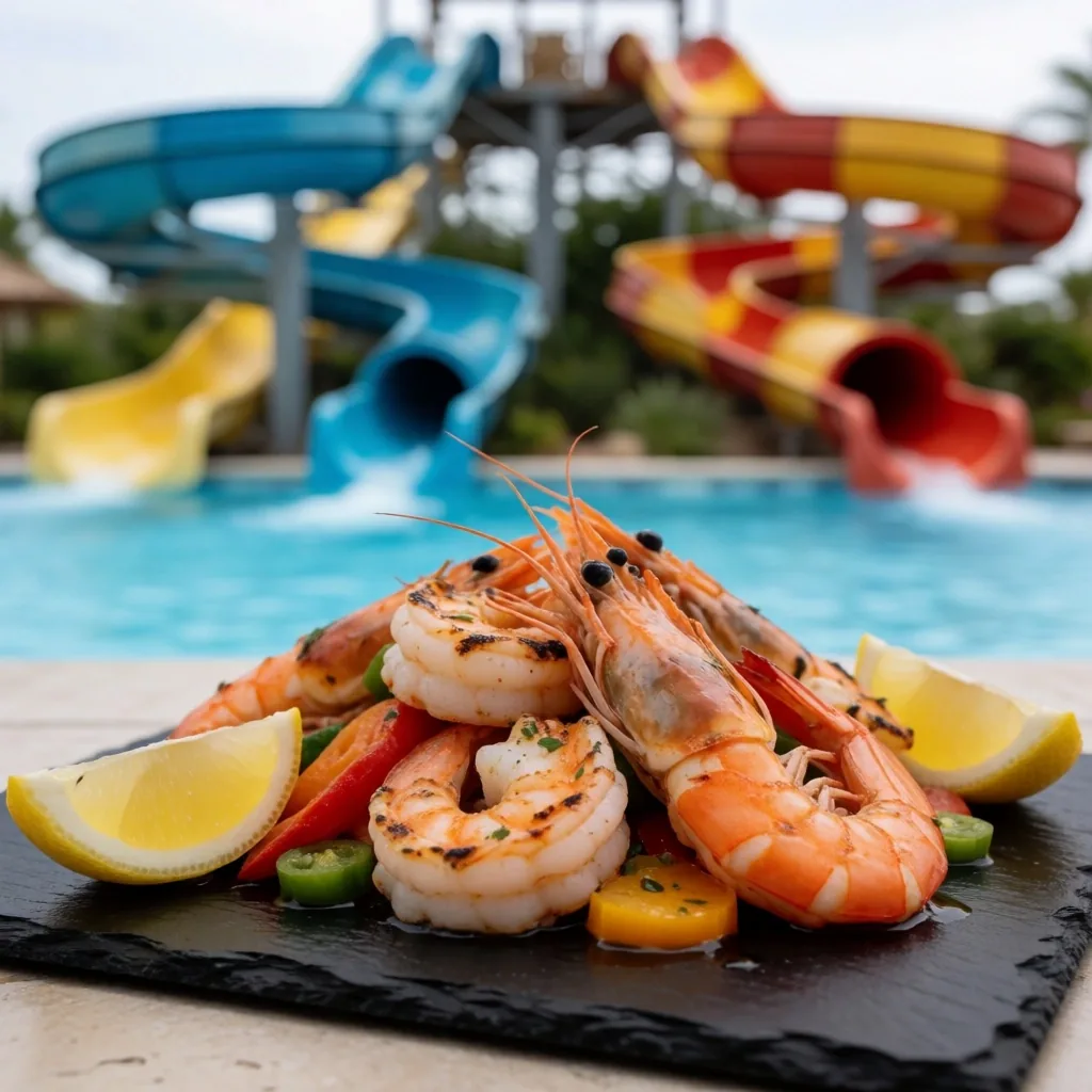 Mariscado a la plancha en el restaurante del parque